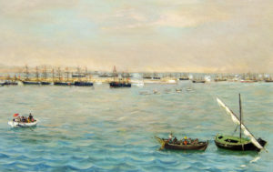 EMILIO SIVILLA TORRES. Óleo sobre lienzo. ""El Rey arribando a puerto"