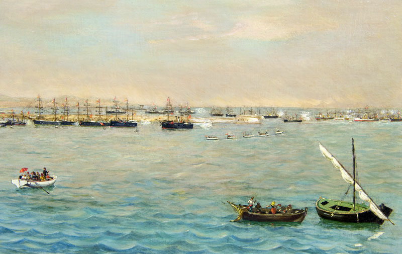 EMILIO SIVILLA TORRES. Óleo sobre lienzo. ""El Rey arribando a puerto" EMILIO SIVILLA TORRES. Óleo sobre lienzo. ""El Rey arribando a puerto"
