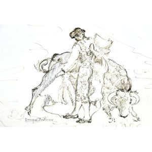 ENRIQUE BENLLIURE. Dibujo sobre papel. ""Escena taurina""