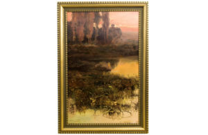 ENRIQUE SERRA AUQUÉ. Óleo sobre lienzo. ""Paisaje lacustre"