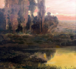 ENRIQUE SERRA AUQUÉ. Óleo sobre lienzo. ""Paisaje lacustre"