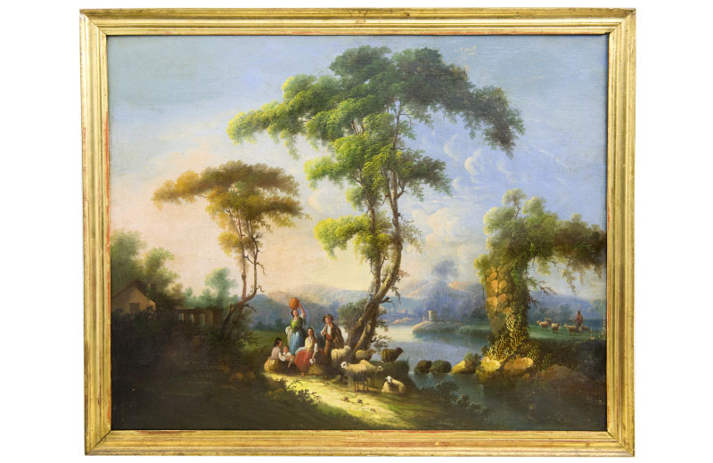 ESCUELA ANDALUZA, siglo XIX. Óleo sobre lienzo. ""Escena rupestre"