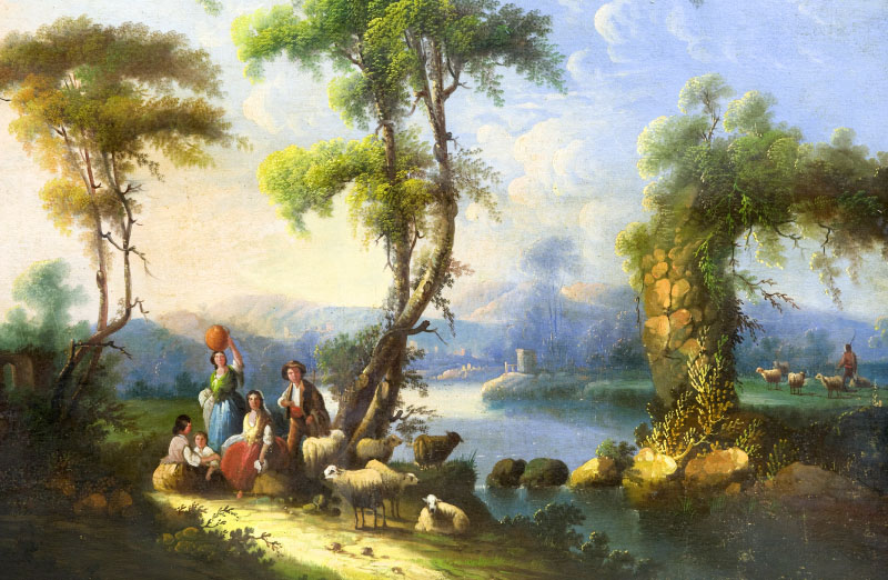 ESCUELA ANDALUZA, siglo XIX. Óleo sobre lienzo. ""Escena rupestre" ESCUELA ANDALUZA, siglo XIX. Óleo sobre lienzo. ""Escena rupestre"