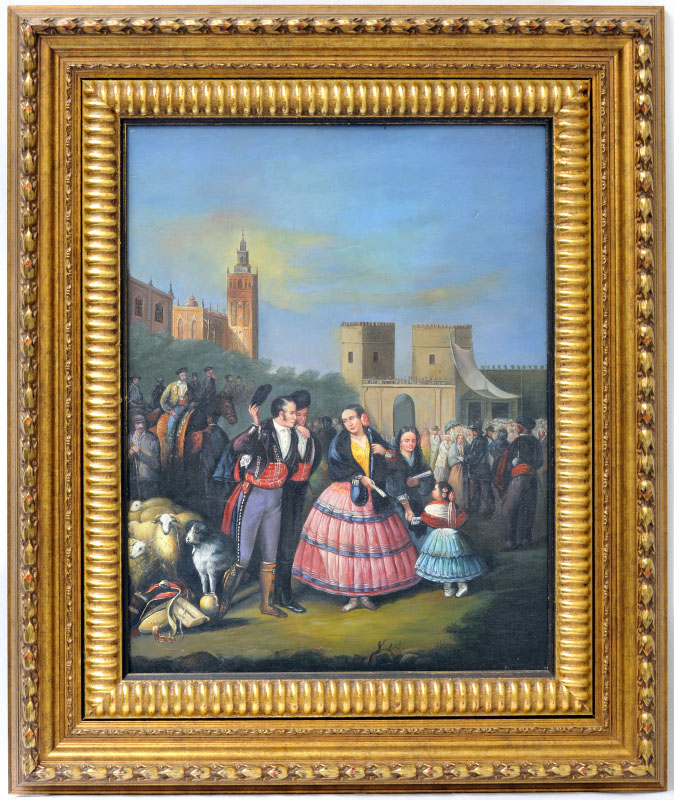 ESCUELA ANDALUZA SIGLO XIX. Óleo sobre tabla. ""Feria de Abril" ESCUELA ANDALUZA SIGLO XIX. Óleo sobre tabla. ""Feria de Abril"