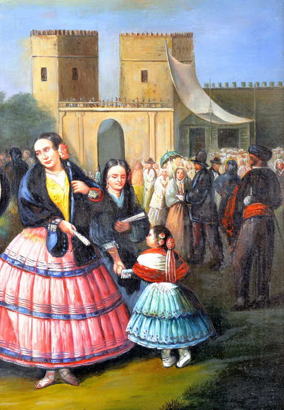 ESCUELA ANDALUZA SIGLO XIX. Óleo sobre tabla. ""Feria de Abril" ESCUELA ANDALUZA SIGLO XIX. Óleo sobre tabla. ""Feria de Abril"