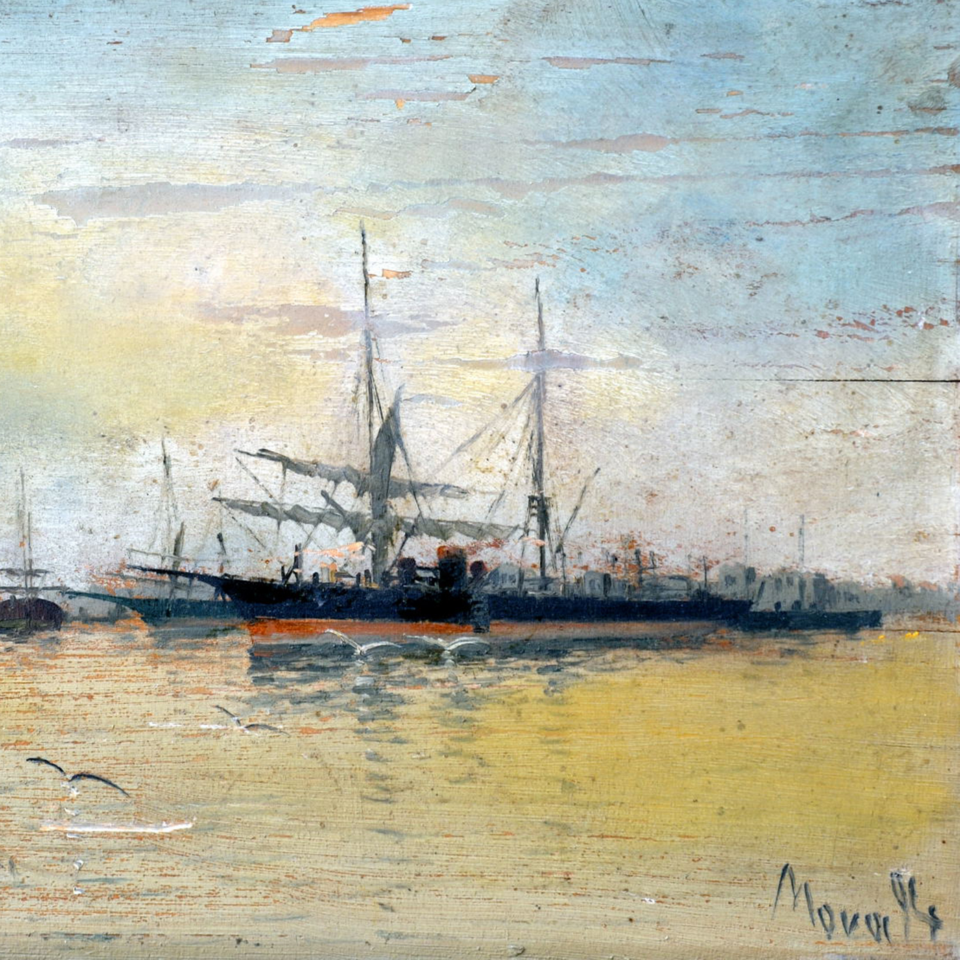 ESCUELA ESPAÑOLA. Óleo sobre tabla. "Marina". ESCUELA ESPAÑOLA. Óleo sobre tabla. "Marina".