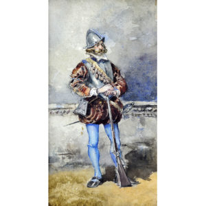 ESCUELA ESPAÑOLA SIGLO XIX. Acuarela. ""Soldado armado"