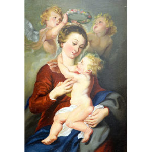 ESCUELA ESPAÑOLA SIGLO XIX. Óleo sobre tabla. ""Vírgen con Niño"