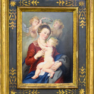 ESCUELA ESPAÑOLA SIGLO XIX. Óleo sobre tabla. ""Vírgen con Niño"