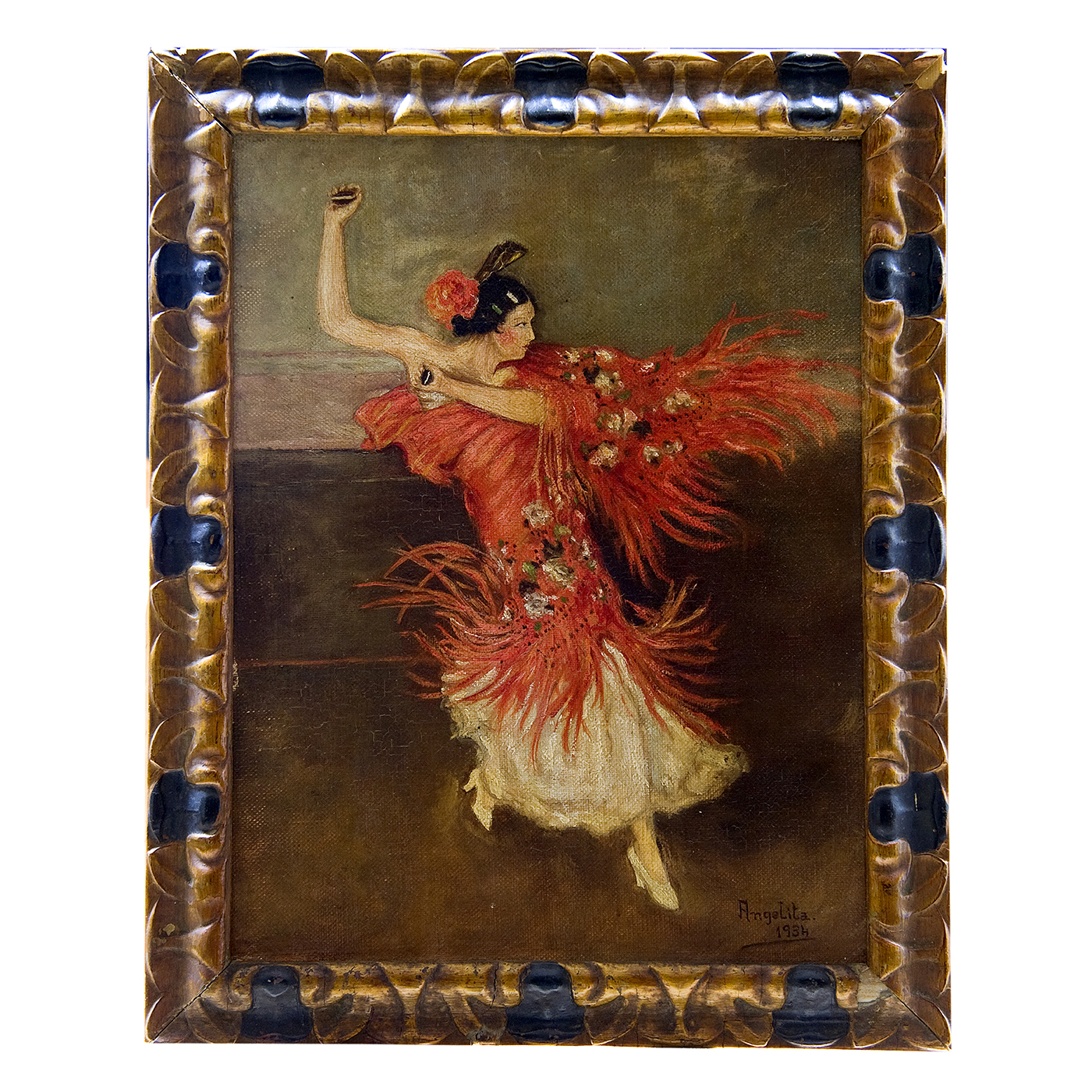 ESCUELA ESPAÑOLA SIGLO XX. Mercedes Casals, "ANGELITA". Óleo sobre cartón. "Bailaora".