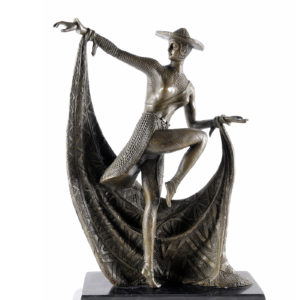 ESCULTURA DE BRONCE DE BAILARINA CON FALDA Y CAPA ART DECÓ.