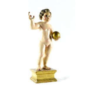 Escultura en Madera Policromada. Niño Jesús con Bola. España, siglo XIX.
