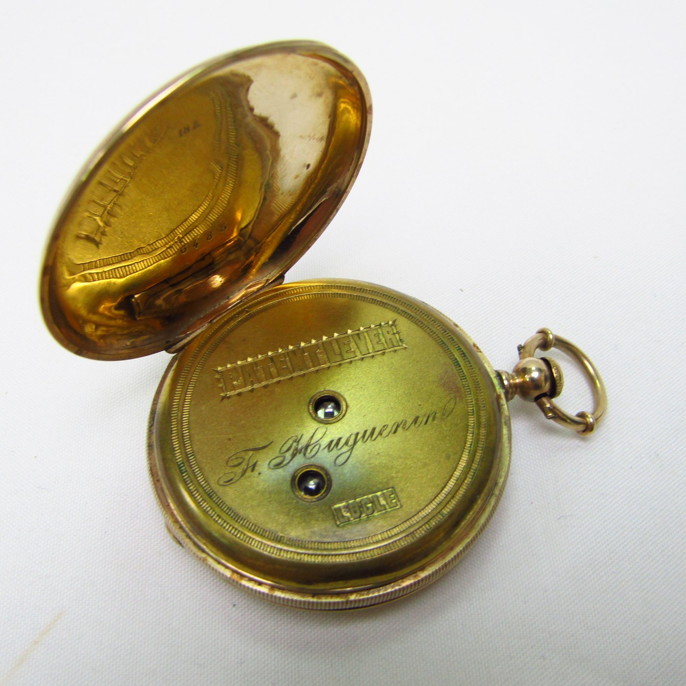 F. HUGUENIN. Reloj de colgar saboneta. Suiza, ca. 1900. F. HUGUENIN. Reloj de colgar saboneta. Suiza, ca. 1900.