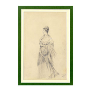 FÉLIX ALARCÓN. Dibujo a lápiz y carboncillo. ""Dama con flor""