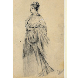 FÉLIX ALARCÓN. Dibujo a lápiz y carboncillo. ""Dama con flor""