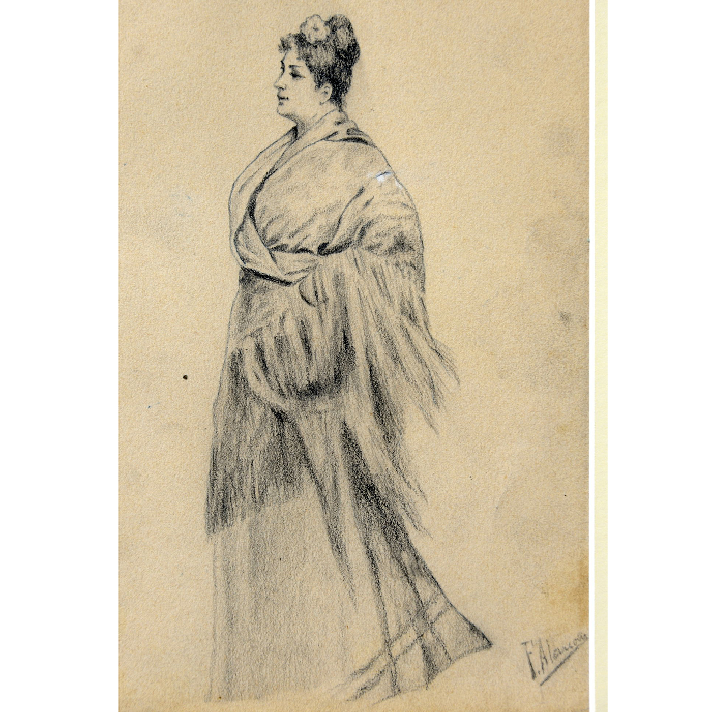 FÉLIX ALARCÓN. Dibujo a lápiz y carboncillo. ""Dama con flor"" FÉLIX ALARCÓN. Dibujo a lápiz y carboncillo. ""Dama con flor""