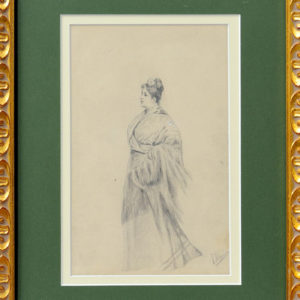 FÉLIX ALARCÓN. Dibujo a lápiz y carboncillo. ""Dama con flor""