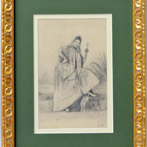 FÉLIX ALARCÓN. Dibujo a lápiz y carboncillo. ""Maja brindando"