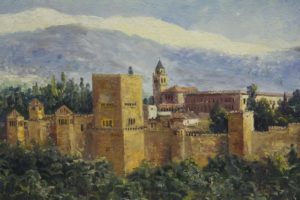 FLORENCIO OCHOA. Óleo sobre lienzo. "Vista de La Alhambra".