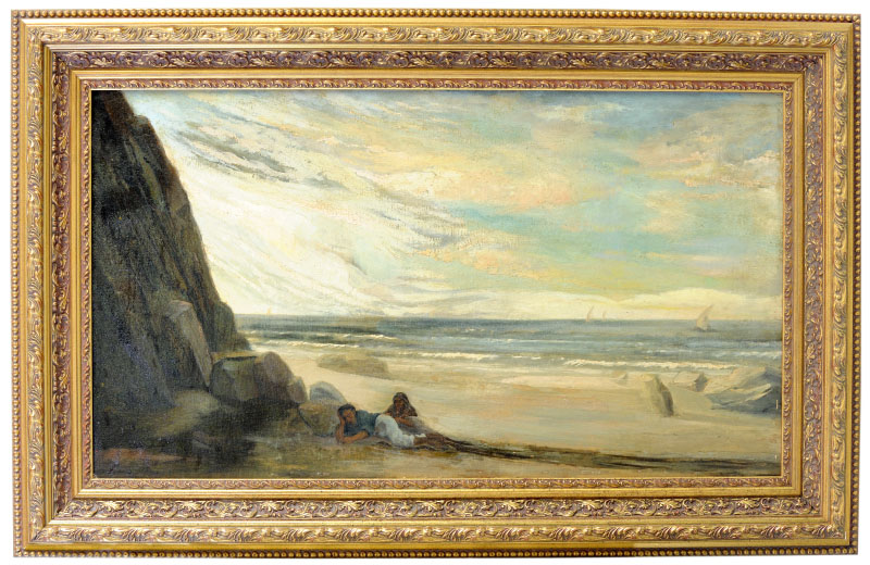 FRANCESC TORRESCASSANA SALLARÉS. Óleo sobre lienzo. “Personaje en la Playa”