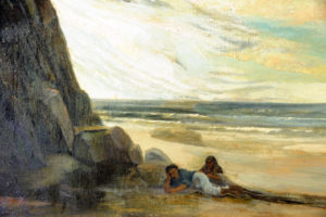 FRANCESC TORRESCASSANA SALLARÉS. Óleo sobre lienzo. “Personaje en la Playa”