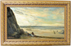 FRANCESC TORRESCASSANA SALLARÉS. Óleo sobre lienzo. “Personaje en la Playa”