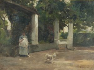 FRANCESC TORRESCASSANA SALLARÉS. Óleo sobre lienzo. "Vista de un jardín"