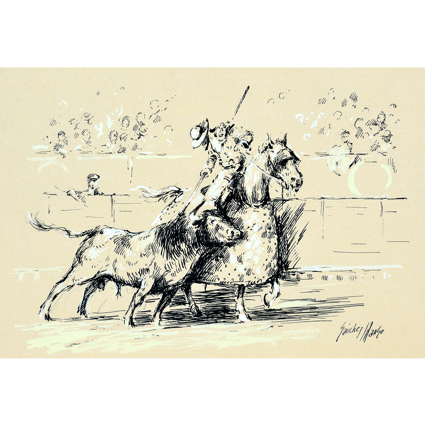 FRANCISCO SÁNCHEZ MANSO. Dibujo a plumilla y acuarela. ""Picador"" FRANCISCO SÁNCHEZ MANSO. Dibujo a plumilla y acuarela. ""Picador""