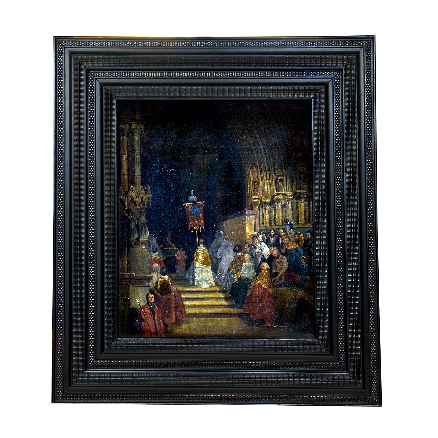 GENARO PÉREZ VILLAAMIL. Óleo sobre lienzo. "Procesión". GENARO PÉREZ VILLAAMIL. Óleo sobre lienzo. "Procesión".