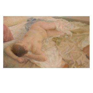 GUILLERMO VARGAS RUIZ. Óleo sobre tabla. "Desnudo Femenino".