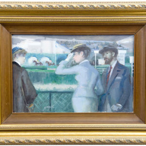 GUILLERMO VARGAS RUIZ. Óleo sobre tabla. "En las carreras".