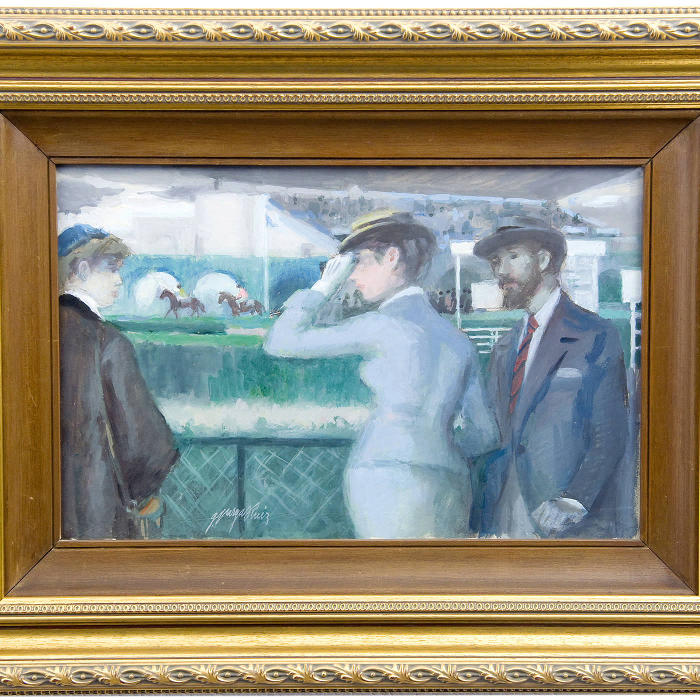 GUILLERMO VARGAS RUIZ. Óleo sobre tabla. "En las carreras". GUILLERMO VARGAS RUIZ. Óleo sobre tabla. "En las carreras".