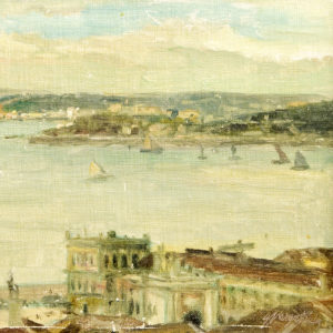 GUILLERMO VARGAS RUIZ. Óleo sobre tabla. "Rio Tajo"