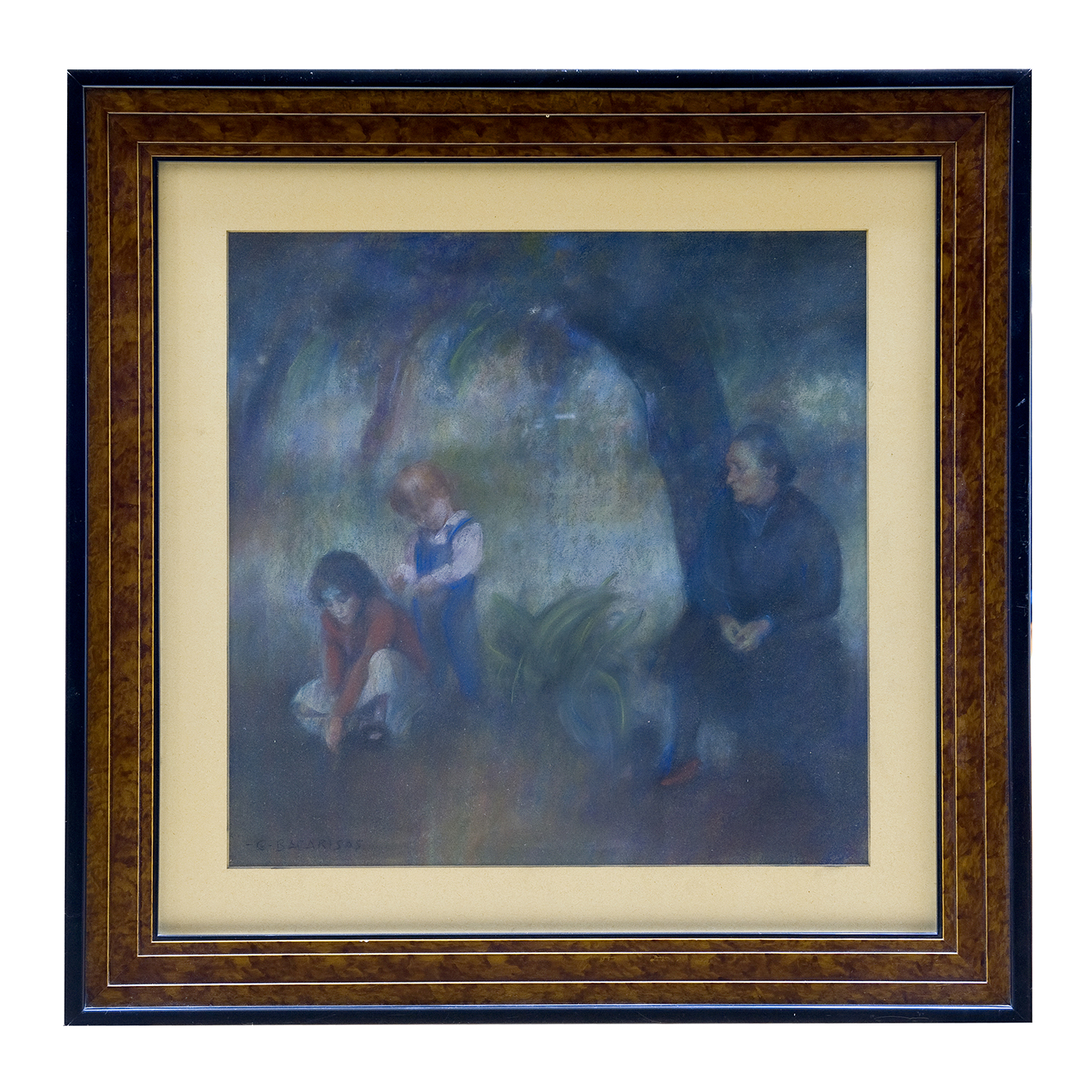GUSTAVO BACARISAS. Pastel sobre cartón. "Jugando con la abuela". GUSTAVO BACARISAS. Pastel sobre cartón. "Jugando con la abuela".