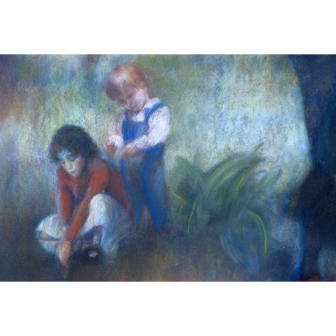 GUSTAVO BACARISAS. Pastel sobre cartón. "Jugando con la abuela". GUSTAVO BACARISAS. Pastel sobre cartón. "Jugando con la abuela".