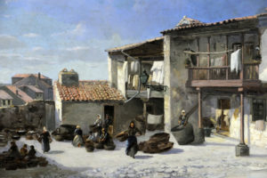 H. DE CUEVA. Óleo sobre lienzo. ""Recolección"