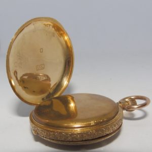 H.W. Reloj de Bolsillo-Colgar, Media Saboneta y remontoir. Oro 18k. Suiza, ca. 1900