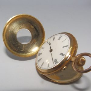 H.W. Reloj de Bolsillo-Colgar, Media Saboneta y remontoir. Oro 18k. Suiza, ca. 1900