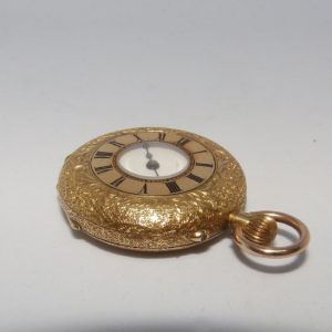 H.W. Reloj de Bolsillo-Colgar, Media Saboneta y remontoir. Oro 18k. Suiza, ca. 1900