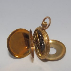 H.W. Reloj de Bolsillo-Colgar, Media Saboneta y remontoir. Oro 18k. Suiza, ca. 1900