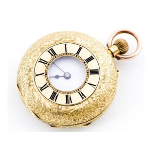 H.W. Reloj de Bolsillo-Colgar, Media Saboneta y remontoir. Oro 18k. Suiza, ca. 1900