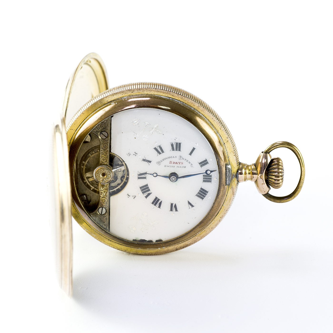 HEBDOMAS (Suiza). Reloj de Bolsillo, saboneta, remontoir, "Ocho Días Cuerda". Ca. 1910