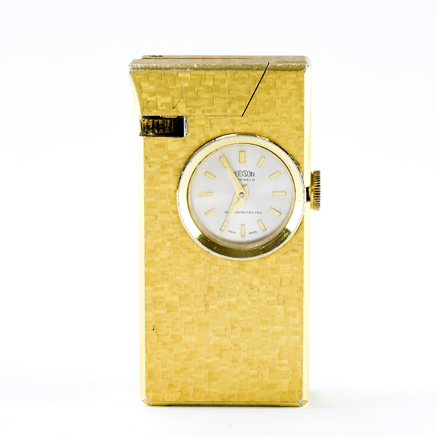 HUDSON (Suiza). Encendedor FOSKA con reloj lepine y remontoir integrado. Suiza, ca.1900.