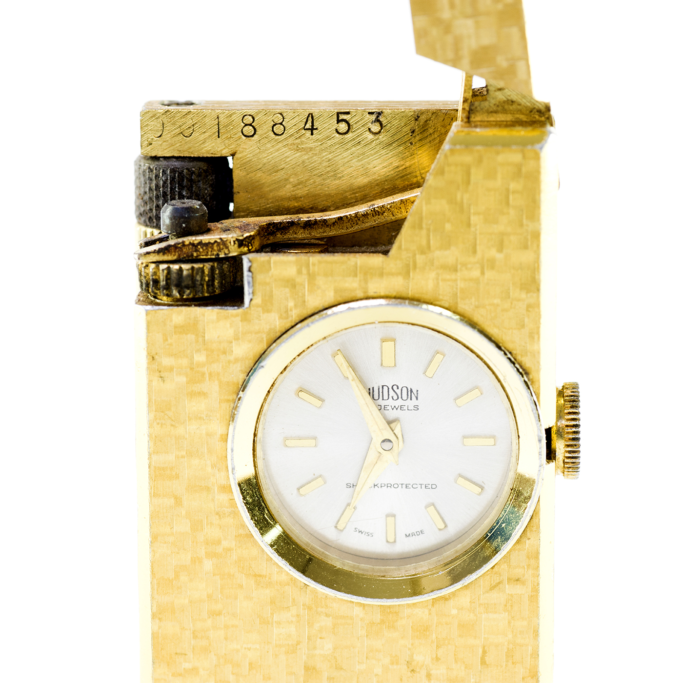 HUDSON (Suiza). Encendedor FOSKA con reloj lepine y remontoir integrado. Suiza, ca.1900. HUDSON (Suiza). Encendedor FOSKA con reloj lepine y remontoir integrado. Suiza, ca.1900.