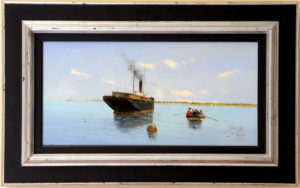 J. ABADÍAS Óleo sobre tabla de caoba. ""Marina"