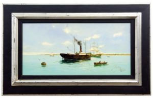 J. ABADÍAS. Óleo sobre tabla de caoba. ""Marina"