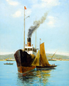 J. ABADÍAS. Óleo sobre tabla de caoba. ""Marina"