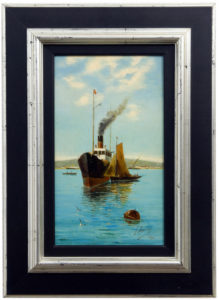 J. ABADÍAS. Óleo sobre tabla de caoba. ""Marina"
