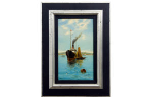 J. ABADÍAS. Óleo sobre tabla de caoba. ""Marina"