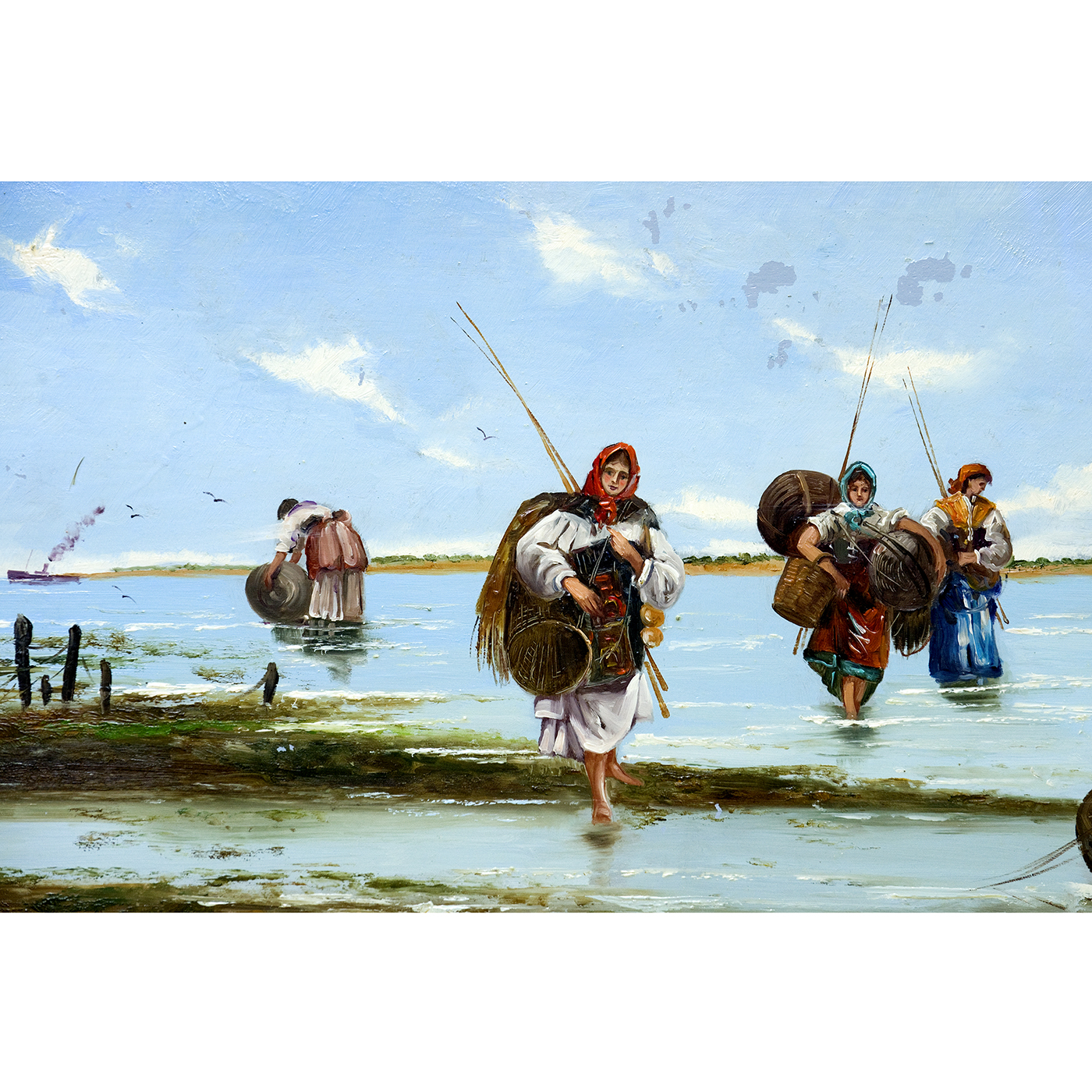 J. ABADÍAS. Óleo sobre tabla. "Mariscadoras". J. ABADÍAS. Óleo sobre tabla. "Mariscadoras".